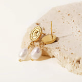 Rose Embossed Pearl Pendant Earrings