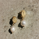 Rose Embossed Pearl Pendant Earrings
